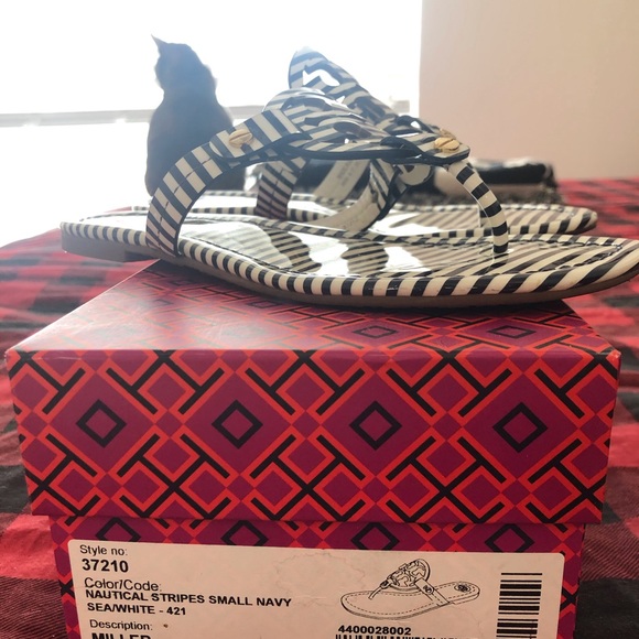 Tory Burch Miller Sandal Navy Stripe size 7 - Picture 3 of 6